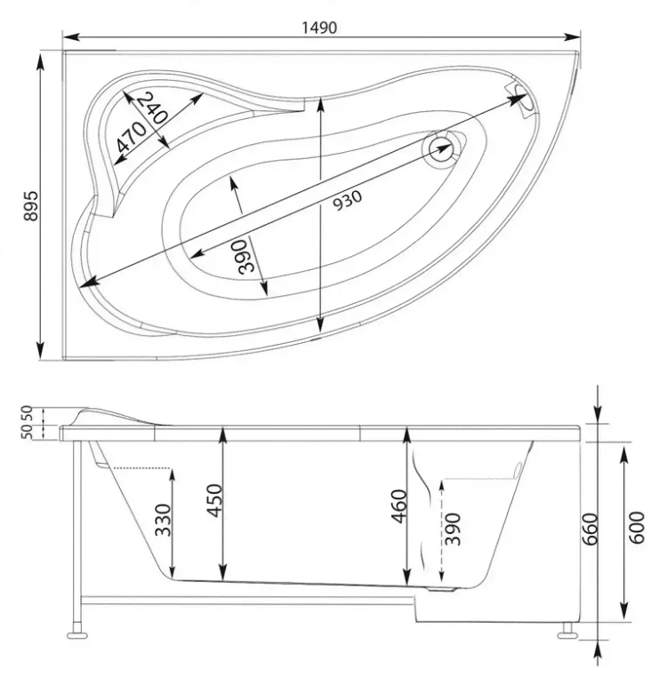 Акриловая ванна Aquanet Atlanta 150x90 L пристенная, асимметричная-4